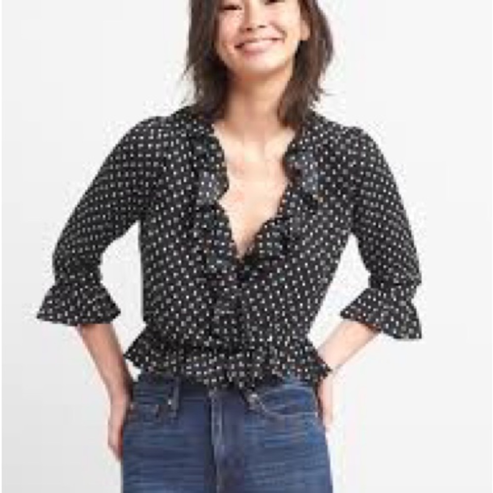 GAP Wrap Front Print Ruffle Top NWOT